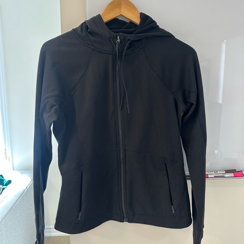 Athleta Black Hooded Fleece Zip Jacket